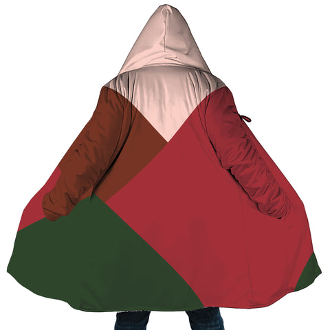 Image of Personalized Hooded Cloak Coat, Red Pink Green Christmas Geometric Color Block Hooded Cloak Coats