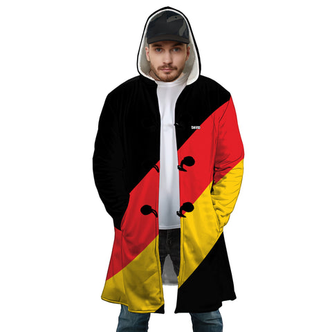 Image of Personalized Hooded Cloak Coat, Black Red Yellow Germany Flag Color Block Hooded Cloak Coats