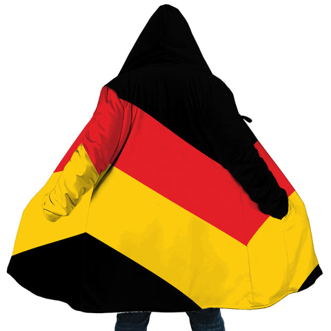 Image of Personalized Hooded Cloak Coat, Black Red Yellow Germany Flag Color Block Hooded Cloak Coats