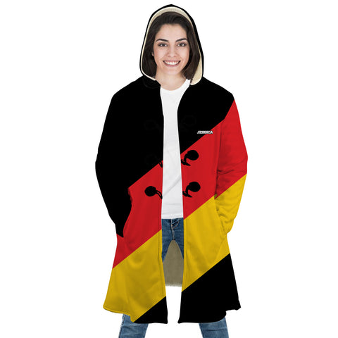 Image of Personalized Hooded Cloak Coat, Black Red Yellow Germany Flag Color Block Hooded Cloak Coats