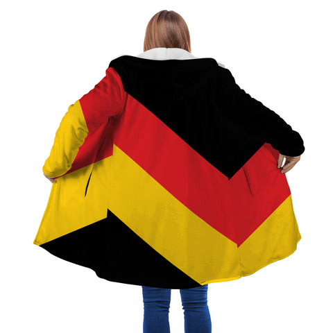 Image of Personalized Hooded Cloak Coat, Black Red Yellow Germany Flag Color Block Hooded Cloak Coats