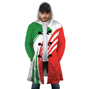 Personalized Hooded Cloak Coat, Green White Red Italian Flag Color Block Hooded Cloak Coats