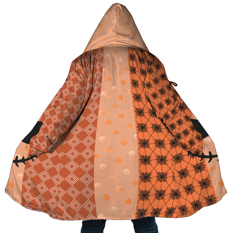 Image of Personalized Hooded Cloak Coat, Happy Halloween Pattern Orange Pumpkin Face Hooded Cloak Coats