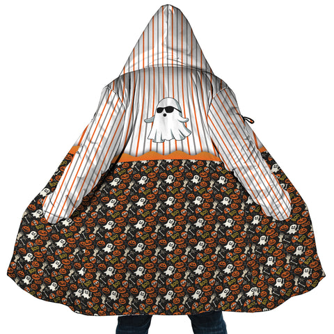 Image of Personalized Hooded Cloak Coat, Halloween Boo Ghost Pattern Hooded Cloak Coats