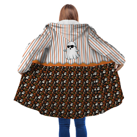 Image of Personalized Hooded Cloak Coat, Halloween Boo Ghost Pattern Hooded Cloak Coats