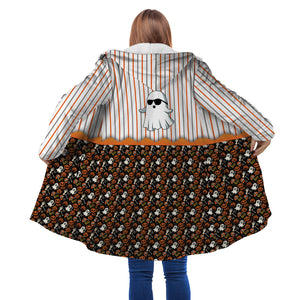 Personalized Hooded Cloak Coat, Halloween Boo Ghost Pattern Hooded Cloak Coats