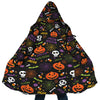 Personalized Hooded Cloak Coat, Halloween Pumpkin Bat Pattern Hooded Cloak Coats