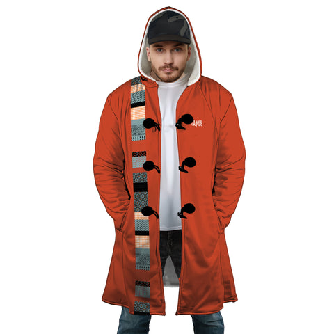 Image of Personalized Hooded Cloak Coat, Orange Halloween Pattern Patchwork Hooded Cloak Coats