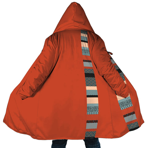 Image of Personalized Hooded Cloak Coat, Orange Halloween Pattern Patchwork Hooded Cloak Coats