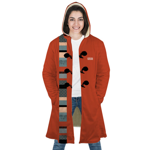 Image of Personalized Hooded Cloak Coat, Orange Halloween Pattern Patchwork Hooded Cloak Coats