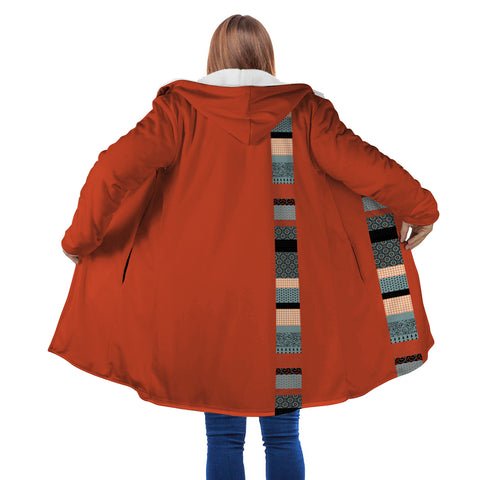 Image of Personalized Hooded Cloak Coat, Orange Halloween Pattern Patchwork Hooded Cloak Coats