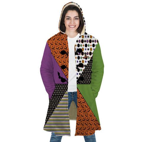 Image of Personalized Hooded Cloak Coat, Halloween Pattern Witch Hat Hooded Cloak Coats