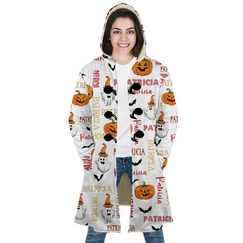 Image of Personalized Hooded Cloak Coat, Halloween Pumpkin Ghost Custom Name Hooded Cloak Coats