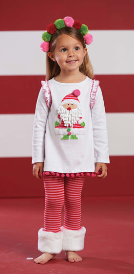 Mud Pie Baby Girls Christmas Holdiday Santa Tunic Fur Legging Set