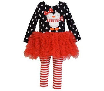 Bonnie Jean Little Girls Christmas Polka Dot Penguin Red Ruffle Tutu Legging Set