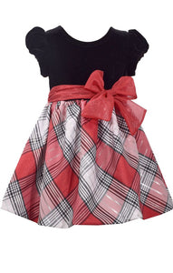 Bonnie Jean Baby Girls Christmas Red Black Velvet Plaid Taffeta Bow Dress