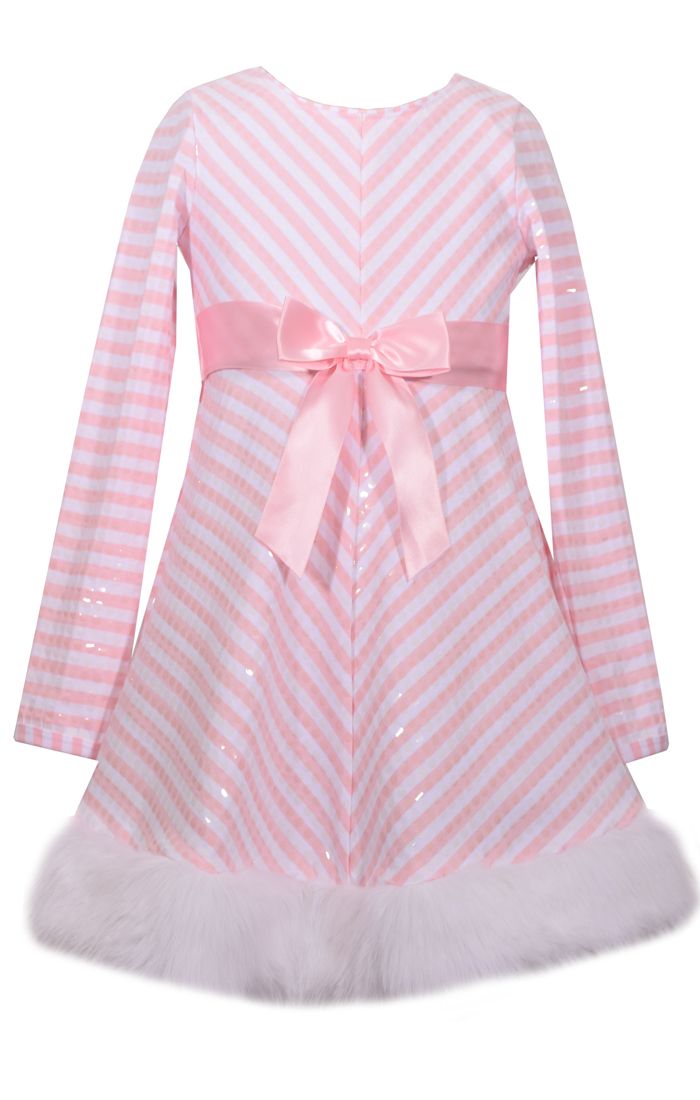 Bonnie Jean Little Girl's Christmas Pink Stripe Santa Dress