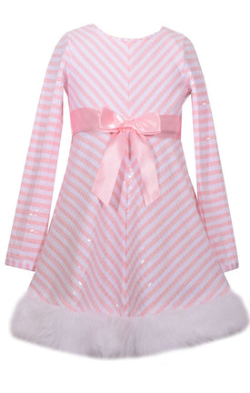 Bonnie Jean Little Girl's Christmas Pink Stripe Santa Dress