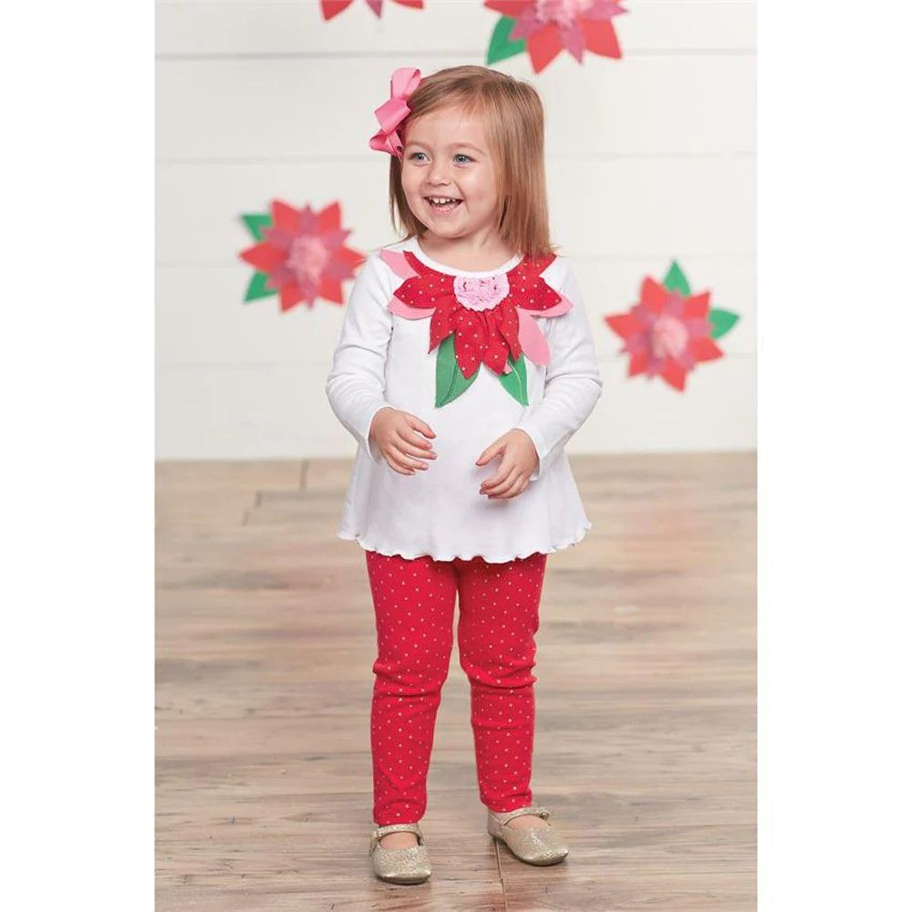Mud Pie Little Girls Christmas Poinsetta Tunic-Legging Set