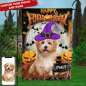 USA MADE Personalized Pet Halloween Flag | Custom Double Side Dog Cat Happy Halloween Garden Flag, House Flag, Yard Flag