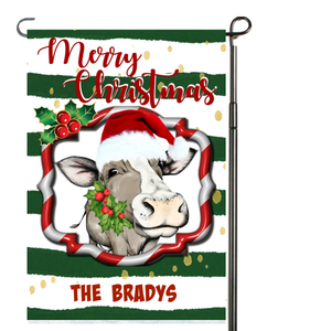 USA MADE Personalized Cow Merry Christmas Flag | Custom Double Side Cow Christmas, Christmas Garden Flag, House Flag, Yard Flag