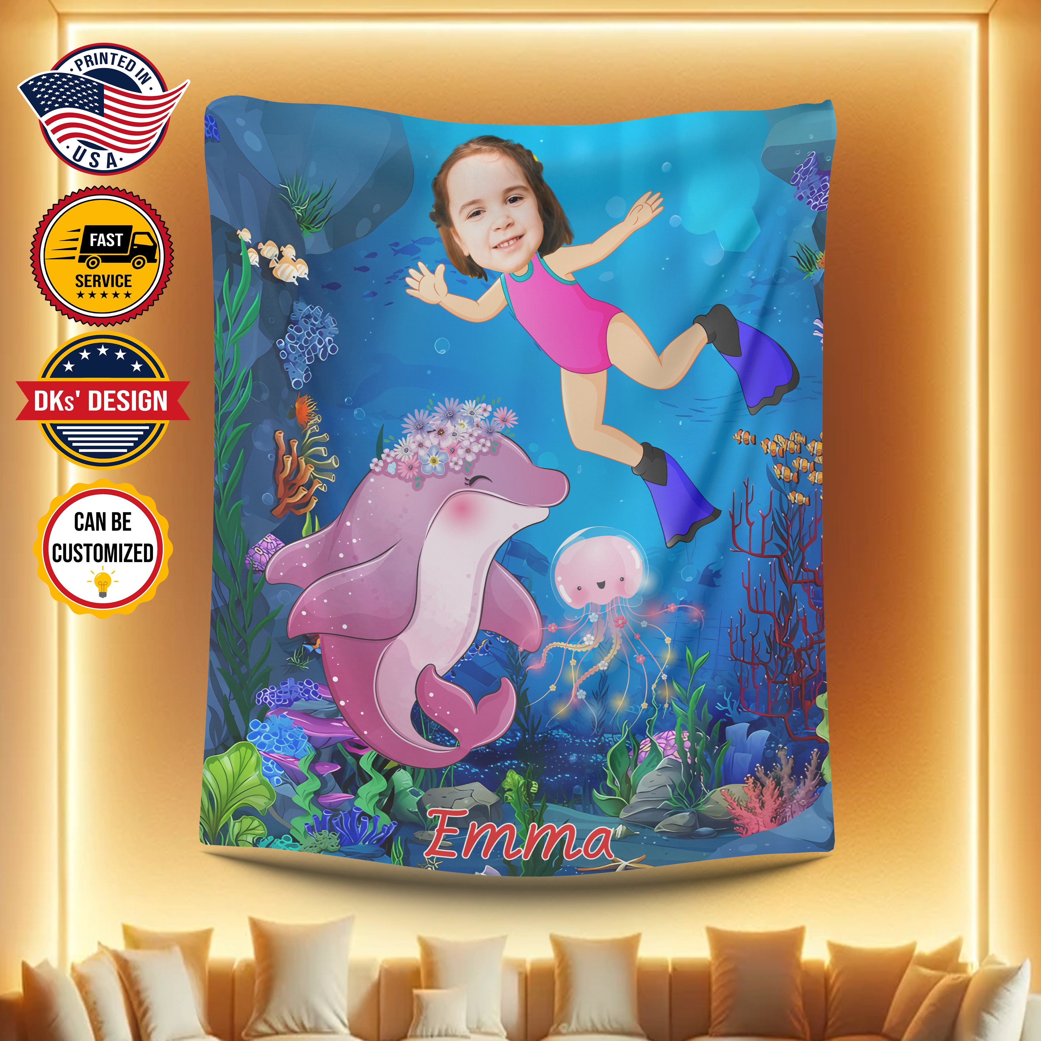 Personalized Baby Blanket, Custom Dolphin Baby Blanket, Girl Blanket Gift, Dolphin Baby Shower Gift, Dolphin Blanket, Baby Shower Gift