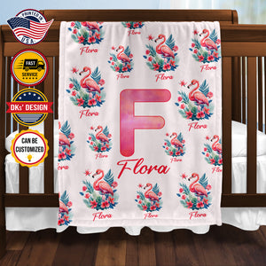 Personalized Flamingo Baby Blanket, Custom Name Blanket,  Floral Flamingo Baby Blanket, Flamingo Girl Blanket, Girl Blanket, Baby Shower Gift