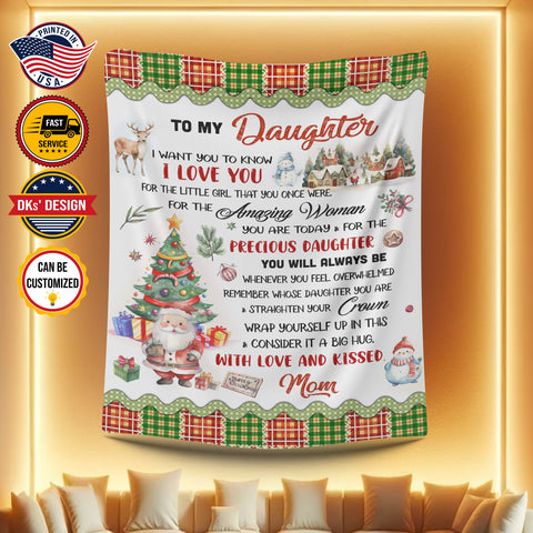 Image of USA Printed Custom Blanket, To My Daughter Merry Christmas Blanket, Christmas Gift Blanket, Custom Teen Kid Blanket, Personalized Sherpa Blanket, Fleece Blanket, Baby Shower Gift, Christmas Gifts for Girl for Daughter