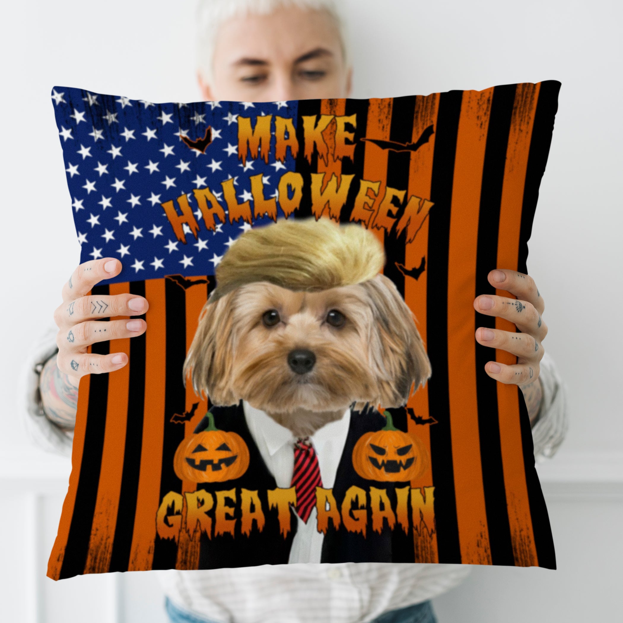 Custom Dog Cat Halloween Pillow| TRUMP Style Pillow -Made Halloween Great Again Pillow, Decorative Pillow Case, Halloween Pillow Cover