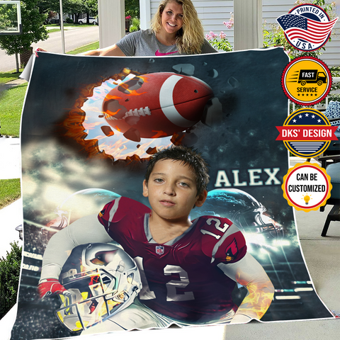 Image of Personalized American Football Blanket, Custom Son Blanket, Football Lovers Blanket, Message Blanket, Sport Blanket, Son Gifts