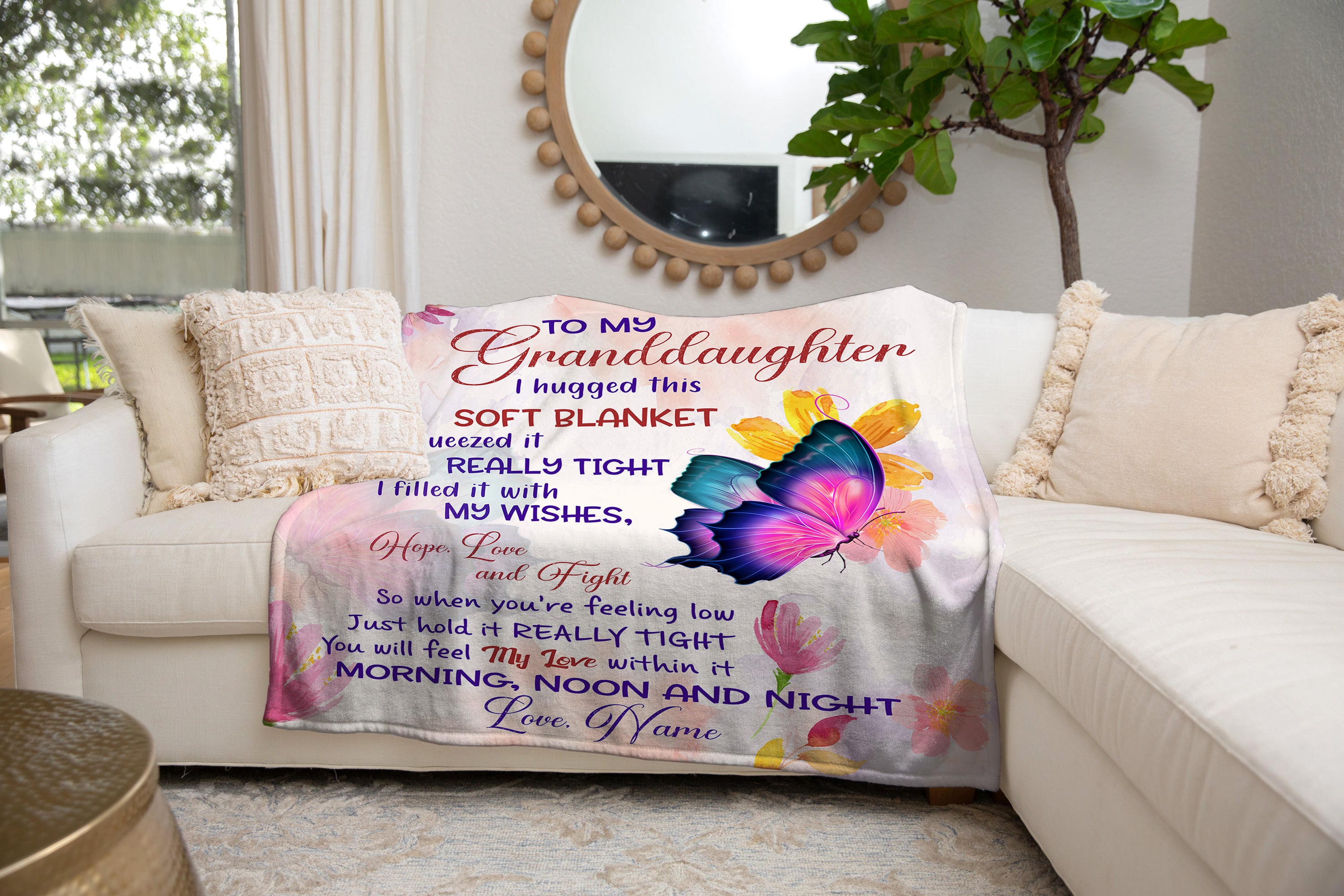 Personalized To My Granddaughter Blanket, Custom Floral Butterfly Granddaughter Blanket, Message Blanket, Birthday Gift, Gift For Granddaughter