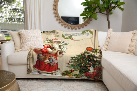 Image of USA Printed Custom Blanket, Santa Blanket, Vintage  Blanket, Personalized Blanket, Christmas Blanket, Sherpa Blanket, Fleece Blanket, Christmas Gift