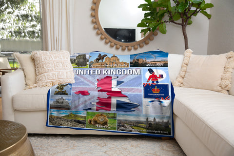 Image of USA Printed - United Kingdom UK Custom Blanket, Minky Blanket, Fleece Blanket, Sherpa Blanket, Gift for Mom, Dad