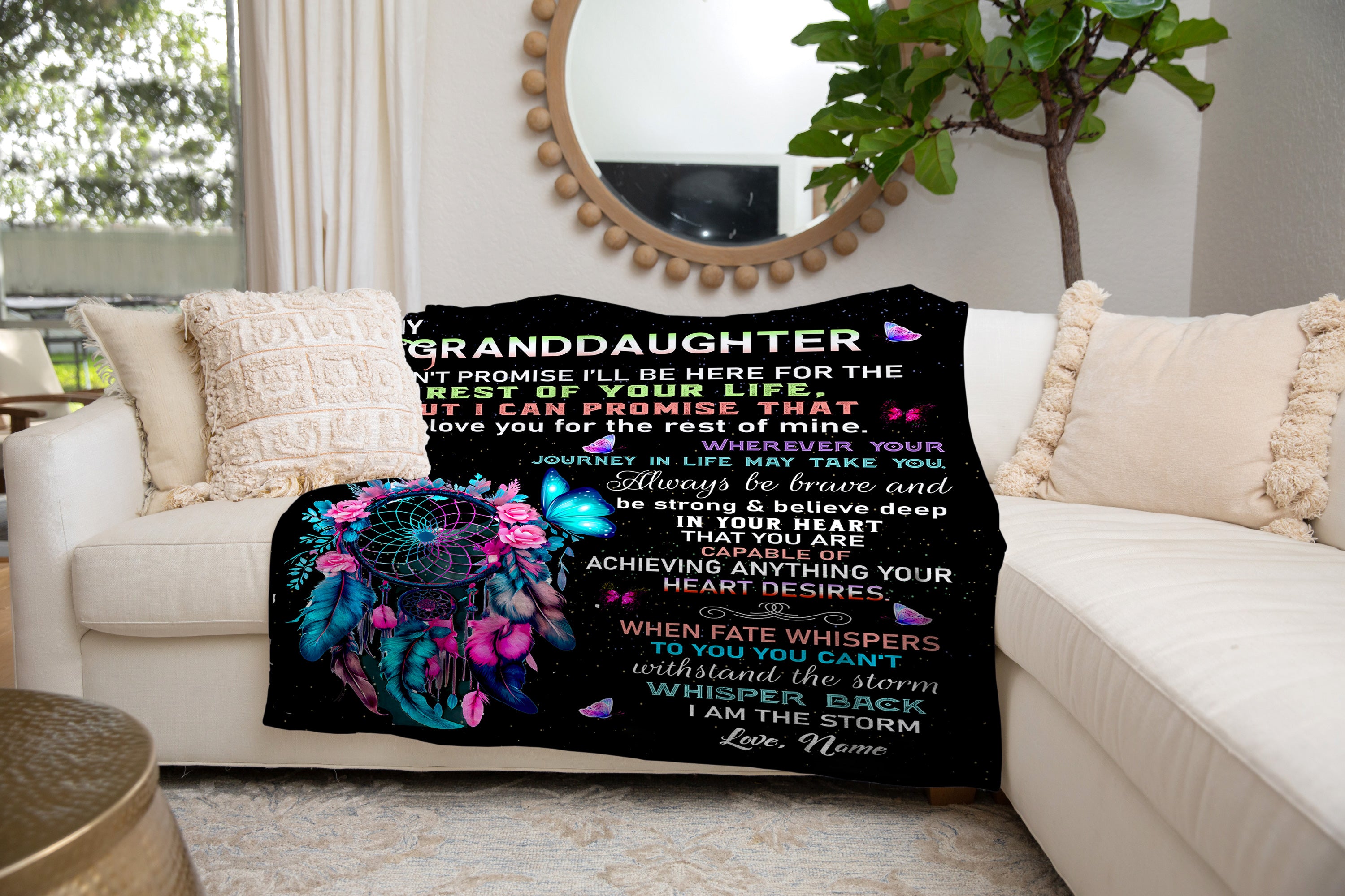Personalized To My Granddaughter Blanket, Custom Dreamcatcher Granddaughter Blanket, Message Blanket, Gift For Granddaughter