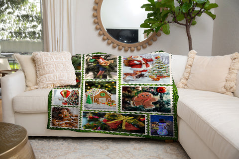 Image of USA Printed Custom Blanket, Christmas Holiday Postage Stamp Blanket,