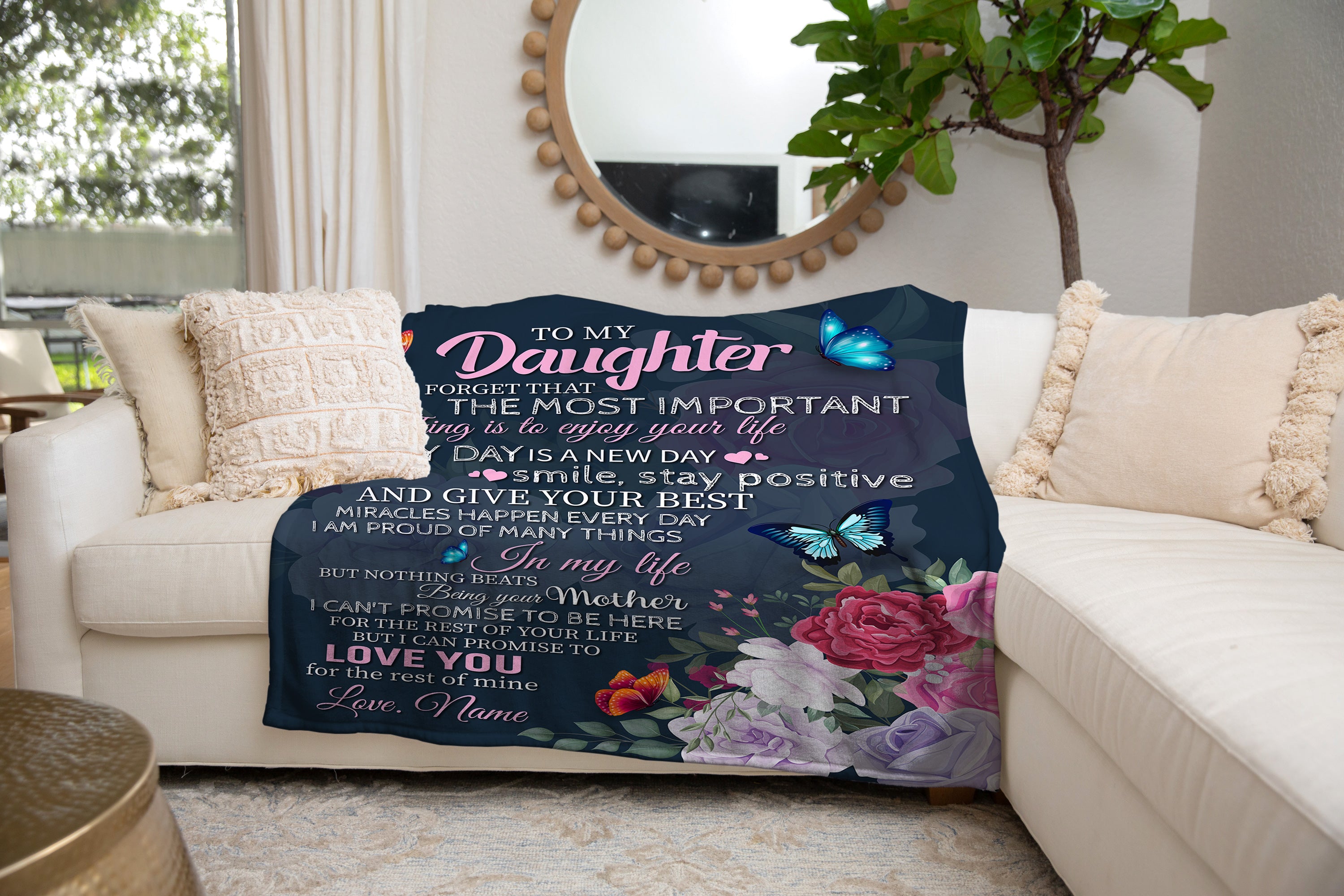 Personalized To My Daughter Blanket,  Floral Daughter Blanket, Message Blanket, Birthday Gift Blanket, Gift For Daughter