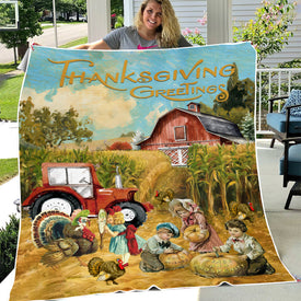 Personalized Thanksgiving Blanket, Custom Thanksgiving Greeting Vintage Blanket, Farm House Blanket, Corn Field Turkey Blanket, Thanksgiving Gift
