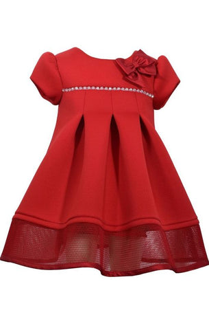 Bonnie Jean Girls Red Pleat Mesh Hem Ribbon Midi Dress