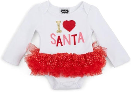 Mud Pie Baby Girls Christmas I Love Santa Tutu Dress Up Bodysuit Outfit