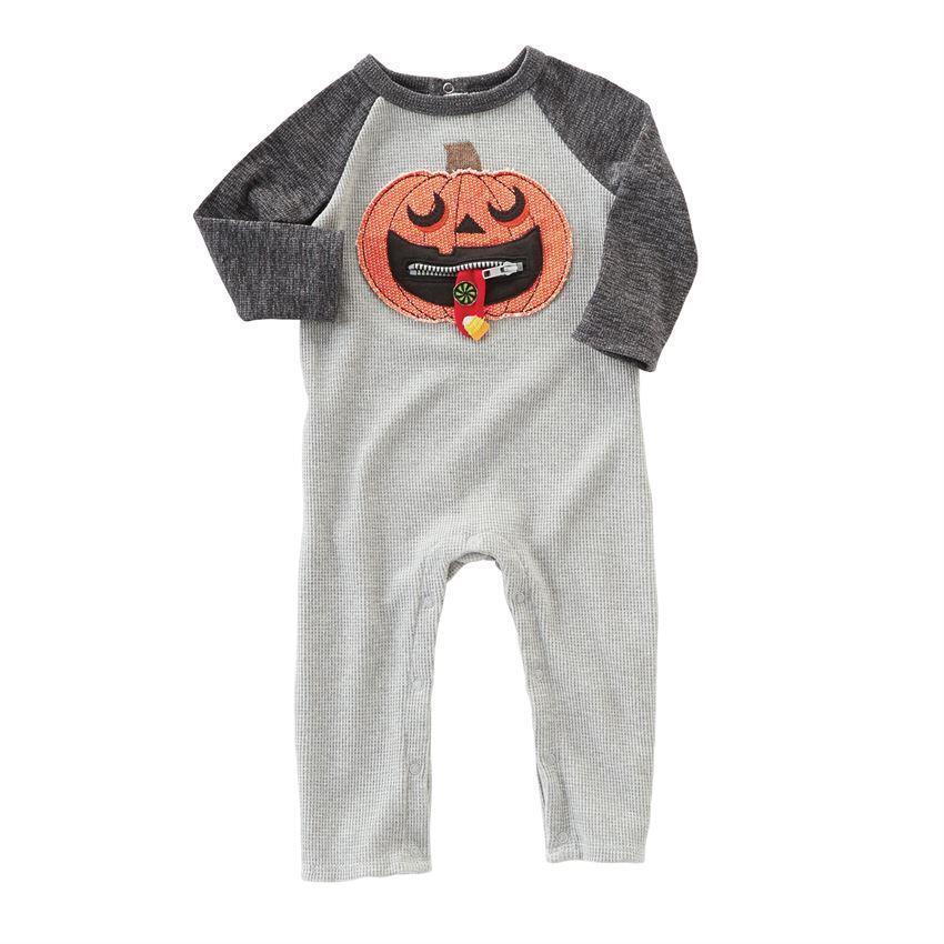 Mud Pie Little Boys' Halloween Pumpkin Zipper Mouth One Piece