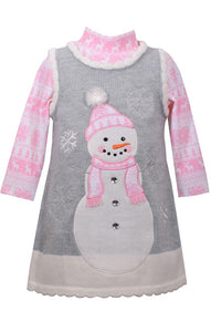 Bonnie Jean Little Girls Christmas Snowman Sweater Dress