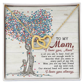 Tree Heart To My Mom Interlocking Hearts Necklace With Message Card Gift for Mom
