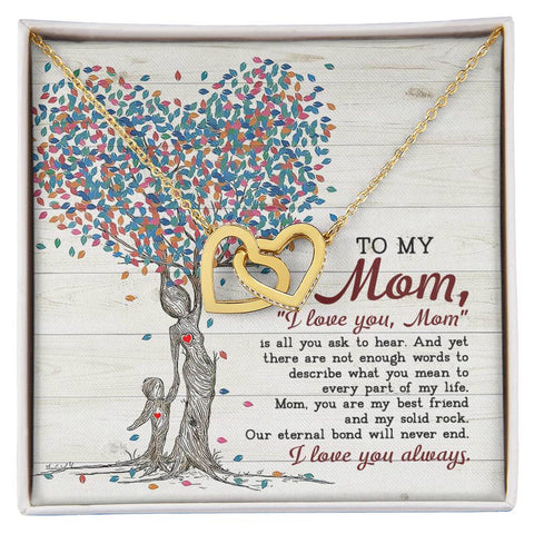 Image of Tree Heart To My Mom Interlocking Hearts Necklace With Message Card Gift for Mom