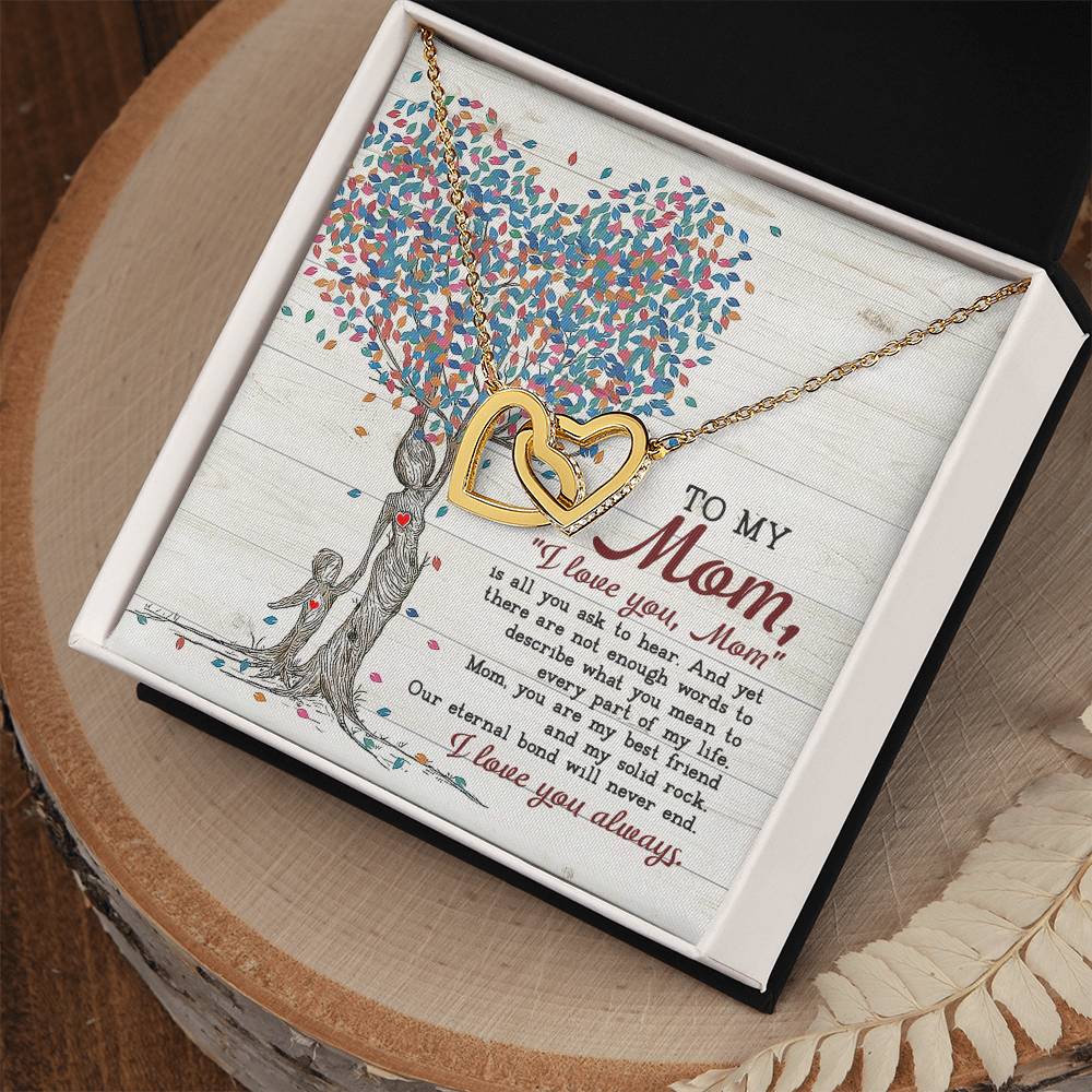 Tree Heart To My Mom Interlocking Hearts Necklace With Message Card Gift for Mom