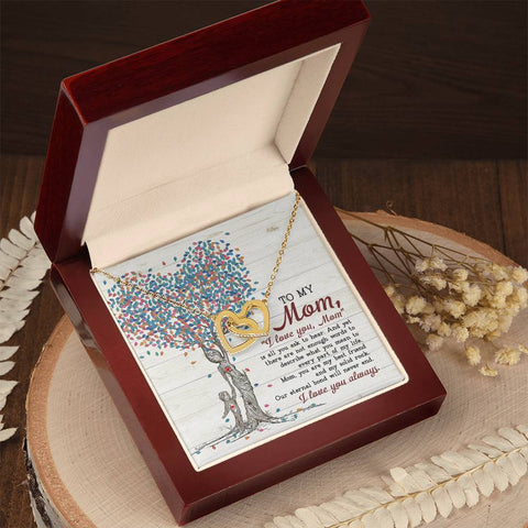 Image of Tree Heart To My Mom Interlocking Hearts Necklace With Message Card Gift for Mom