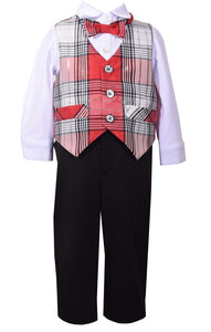 Bonnie Jeans Little Boys Christmas Red Plaid Taffeta 3 Pcs Vest Set