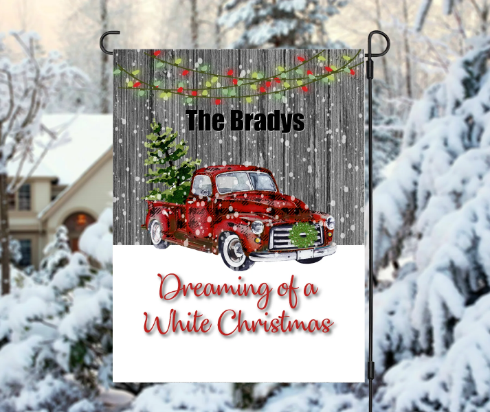 Personalized Christmas Flag, Custom Double Side Dreaming of a White Christmas Flag, Red Car Christmas Lights Flag, Christmas Gift