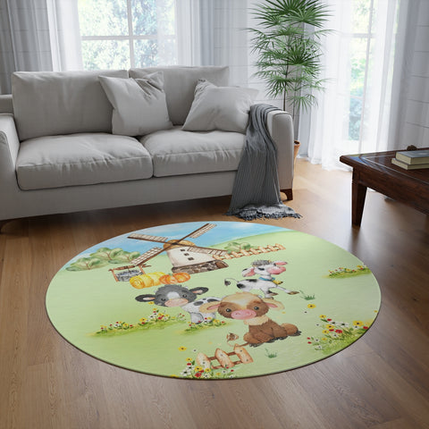Image of Round Rug 60''x60'' - Round Animal Rug, Cow Rug, Farm House Rug, Nursery Rug, Kids Room Rug, Playroom Rug, Classroom Rug,