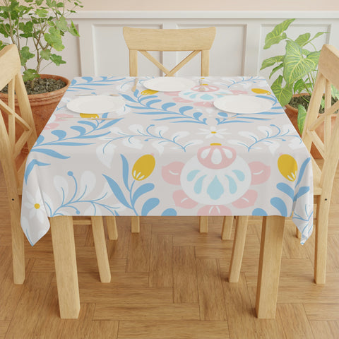 Easter Flower Square Tablecloth 55.1''x55.1''-Polyester--Table Cover for Dining Table, Easter Dinner Party, Holiday Party Table Decor