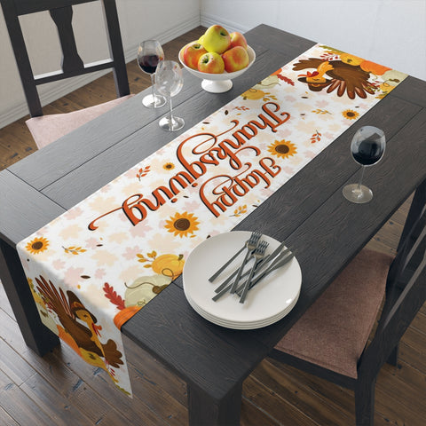 Image of Happy Thanksgiving Turkey Table Runner Vintage Design for Dinning Decoration (Cotton, Poly)
